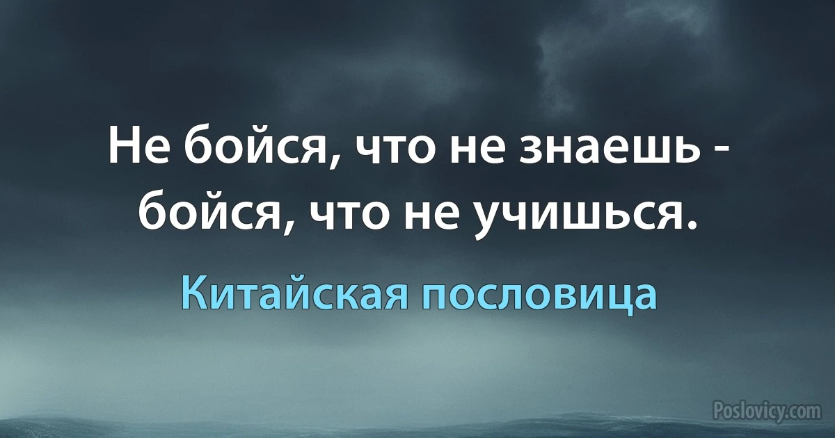 Не бойся, что не знаешь - бойся, что не учишься. (Китайская пословица)