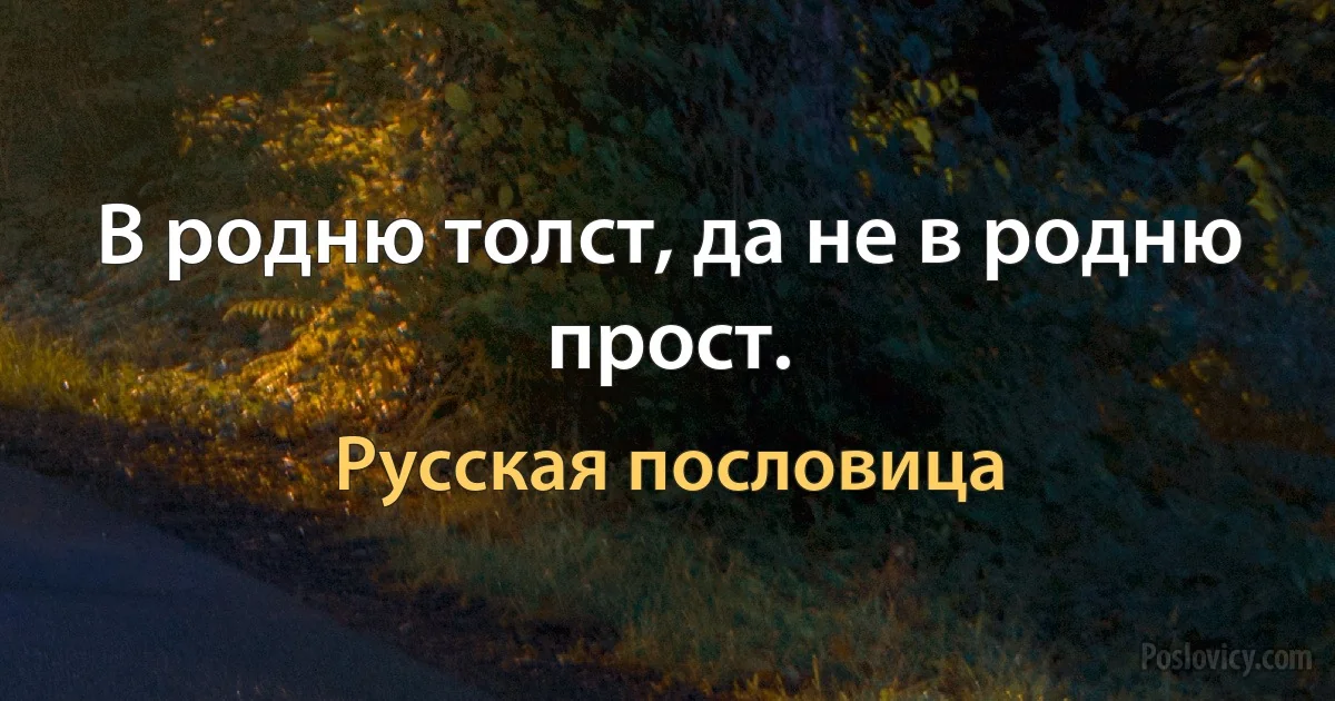 В родню толст, да не в родню прост. (Русская пословица)