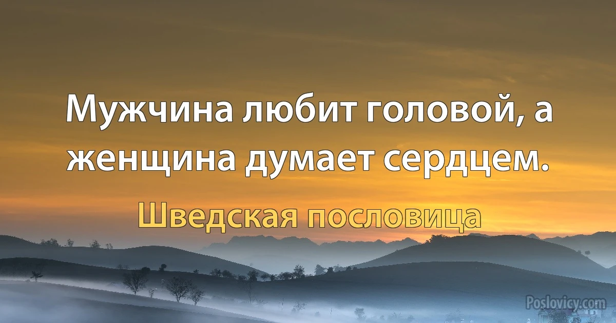 Мужчина любит головой, а женщина думает сердцем. (Шведская пословица)