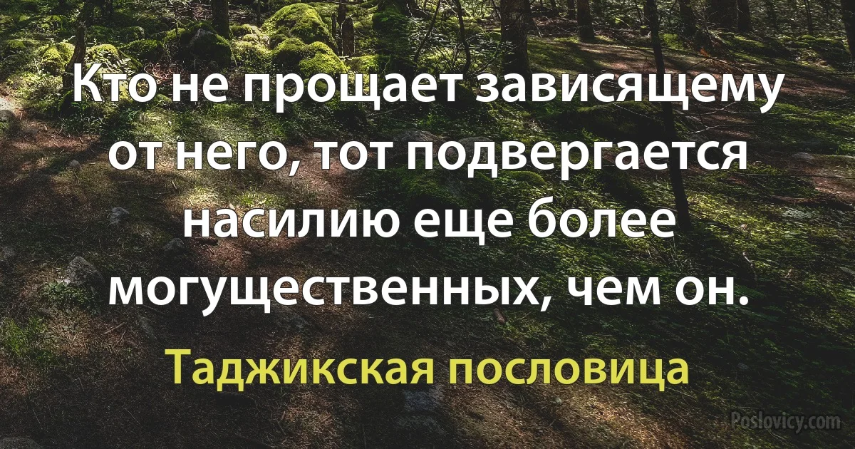 Кто не прощает зависящему от него, тот подвергается насилию еще более могущественных, чем он. (Таджикская пословица)