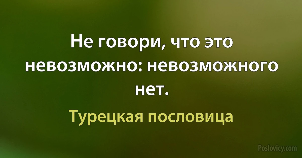 Не говори, что это невозможно: невозможного нет. (Турецкая пословица)