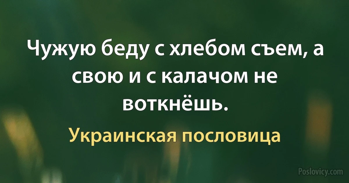 Чужую беду с хлебом съем, а свою и с калачом не воткнёшь. (Украинская пословица)