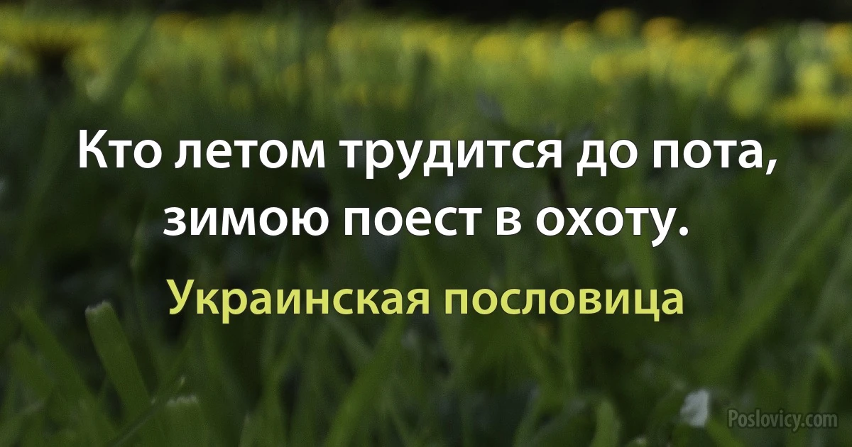 Кто летом трудится до пота, зимою поест в охоту. (Украинская пословица)