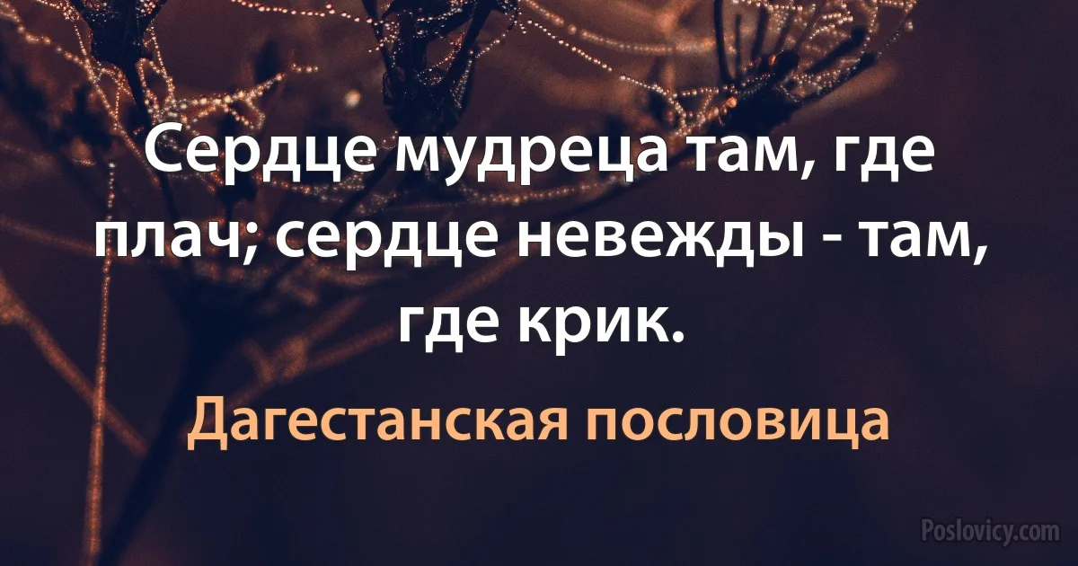 Сердце мудреца там, где плач; сердце невежды - там, где крик. (Дагестанская пословица)