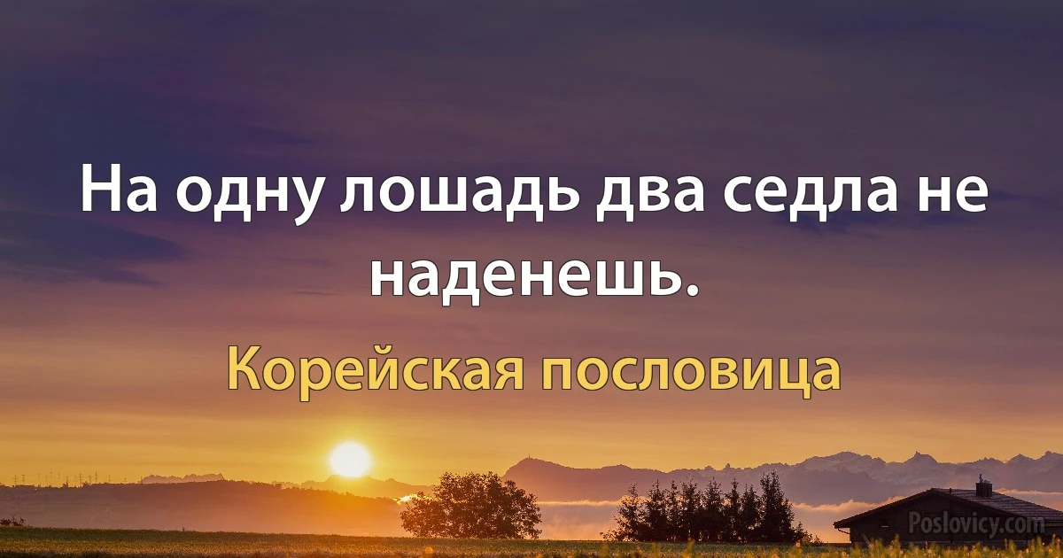 На одну лошадь два седла не наденешь. (Корейская пословица)