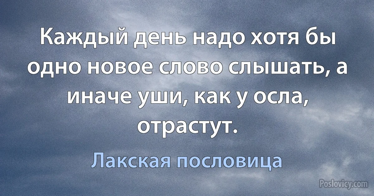 Каждый день надо хотя бы одно новое слово слышать, а иначе уши, как у осла, отрастут. (Лакская пословица)