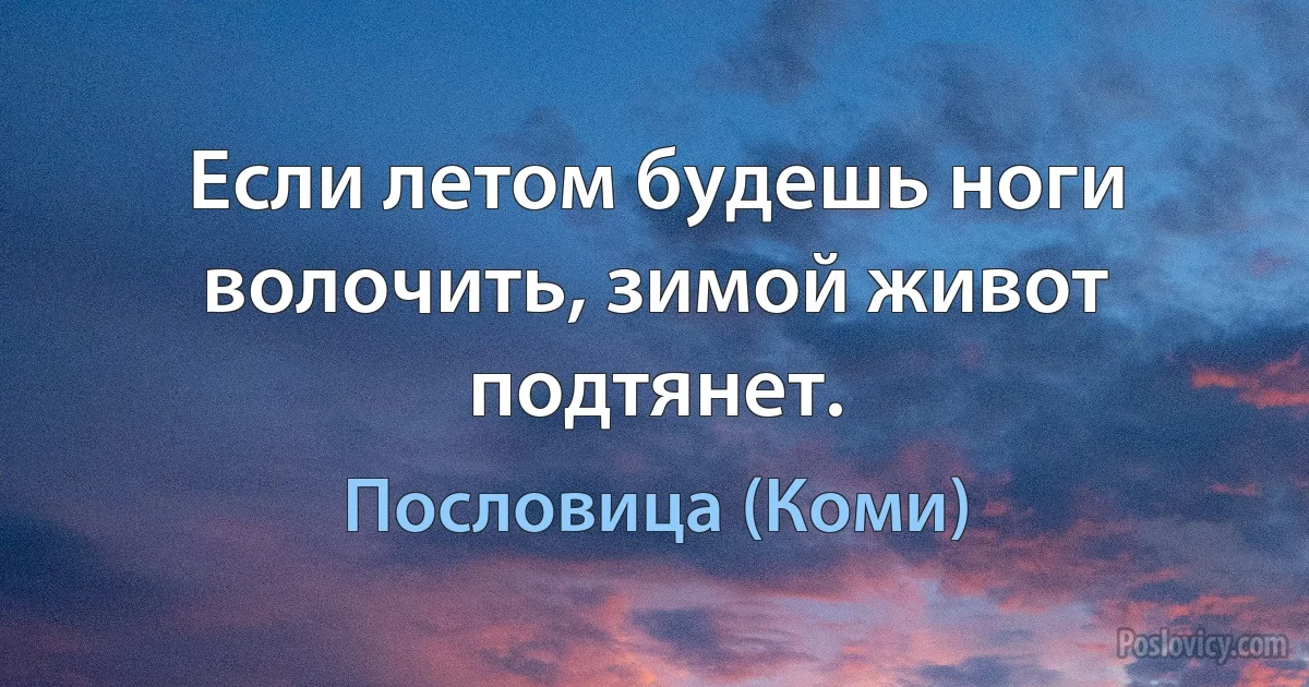 Если летом будешь ноги волочить, зимой живот подтянет. (Пословица (Коми))