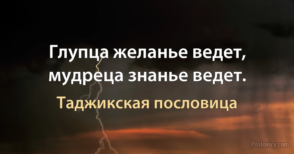 Глупца желанье ведет, мудреца знанье ведет. (Таджикская пословица)