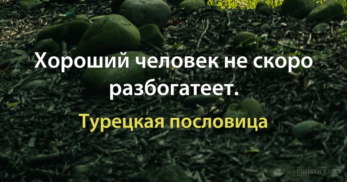 Хороший человек не скоро разбогатеет. (Турецкая пословица)