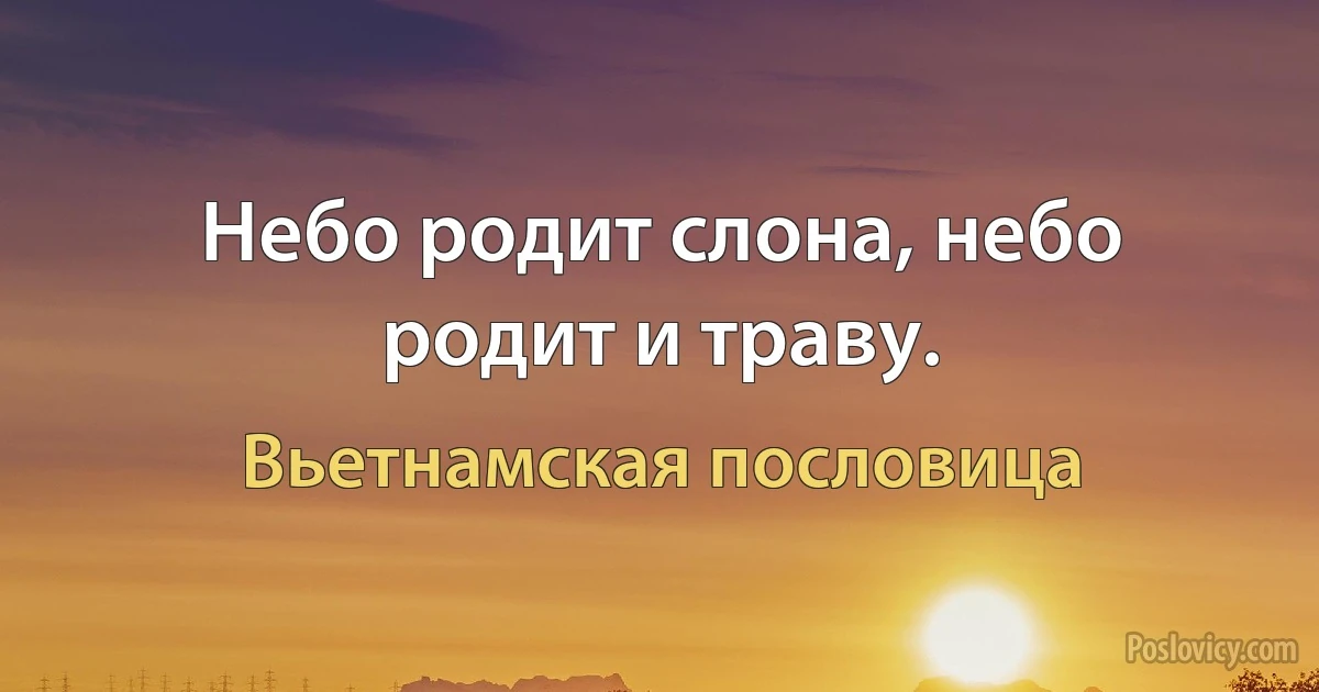 Небо родит слона, небо родит и траву. (Вьетнамская пословица)