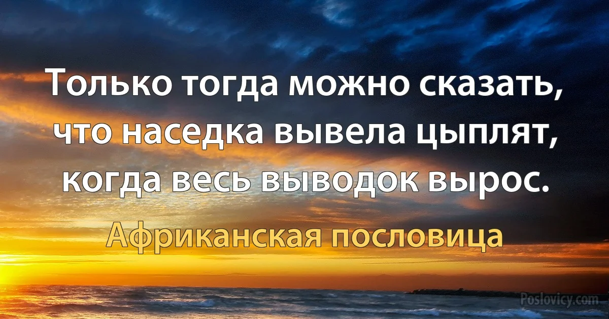 Только тогда можно сказать, что наседка вывела цыплят, когда весь выводок вырос. (Африканская пословица)