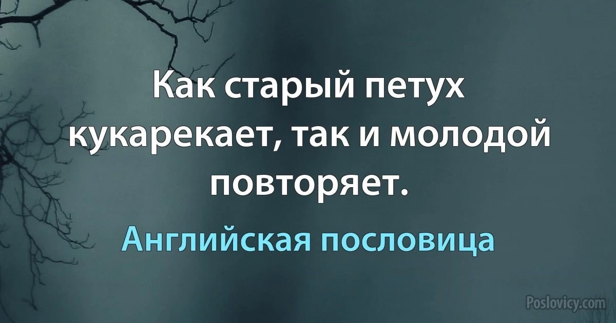 Как старый петух кукарекает, так и молодой повторяет. (Английская пословица)