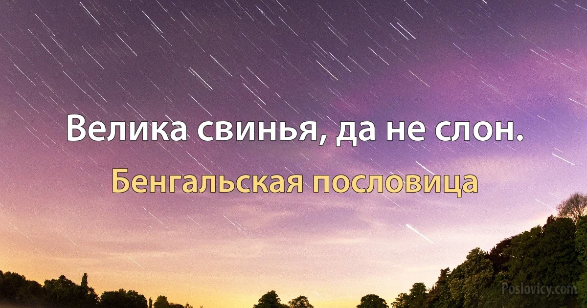 Велика свинья, да не слон. (Бенгальская пословица)