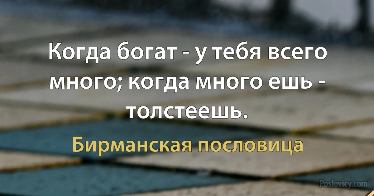 Когда богат - у тебя всего много; когда много ешь - толстеешь. (Бирманская пословица)