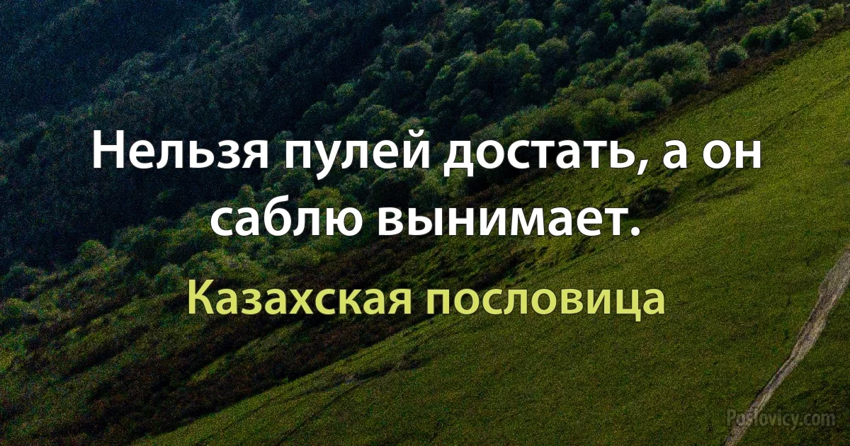 Нельзя пулей достать, а он саблю вынимает. (Казахская пословица)