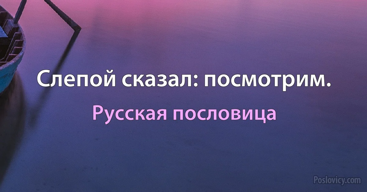 Слепой сказал: посмотрим. (Русская пословица)