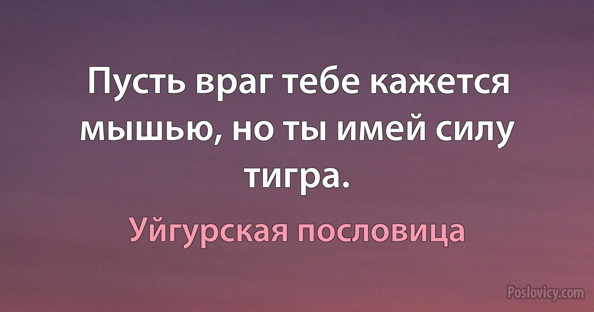 Пусть враг тебе кажется мышью, но ты имей силу тигра. (Уйгурская пословица)