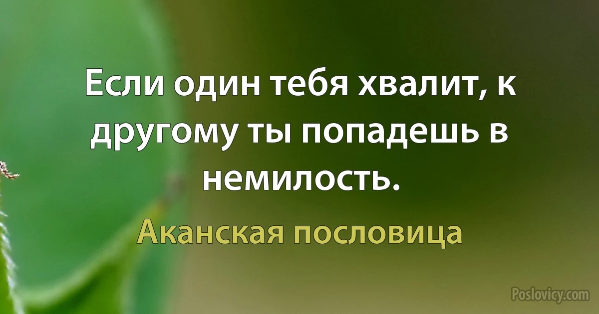 Если один тебя хвалит, к другому ты попадешь в немилость. (Аканская пословица)