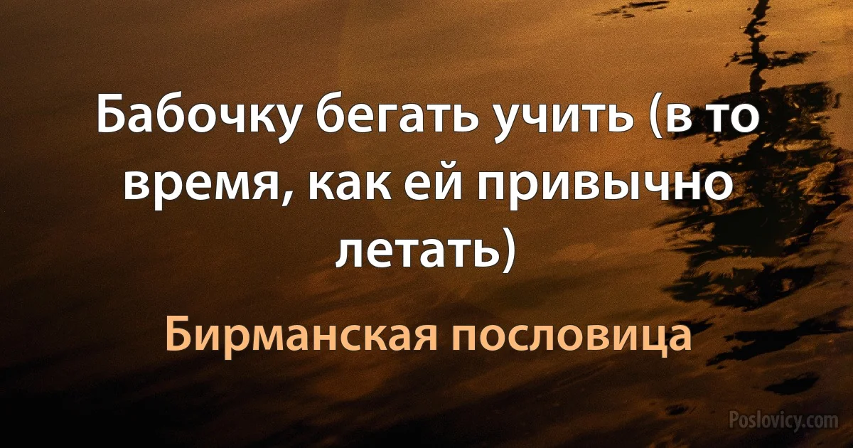 Бабочку бегать учить (в то время, как ей привычно летать) (Бирманская пословица)