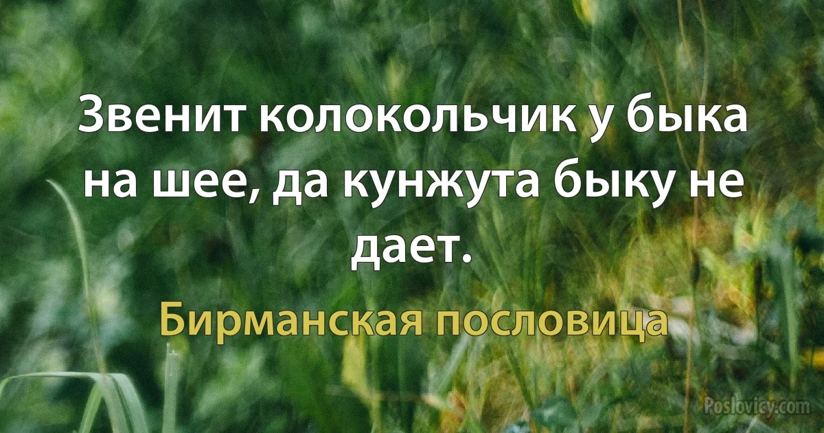 Звенит колокольчик у быка на шее, да кунжута быку не дает. (Бирманская пословица)