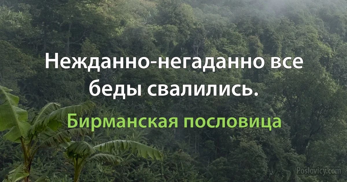 Нежданно-негаданно все беды свалились. (Бирманская пословица)