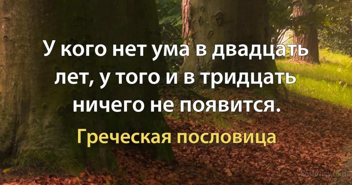 У кого нет ума в двадцать лет, у того и в тридцать ничего не появится. (Греческая пословица)