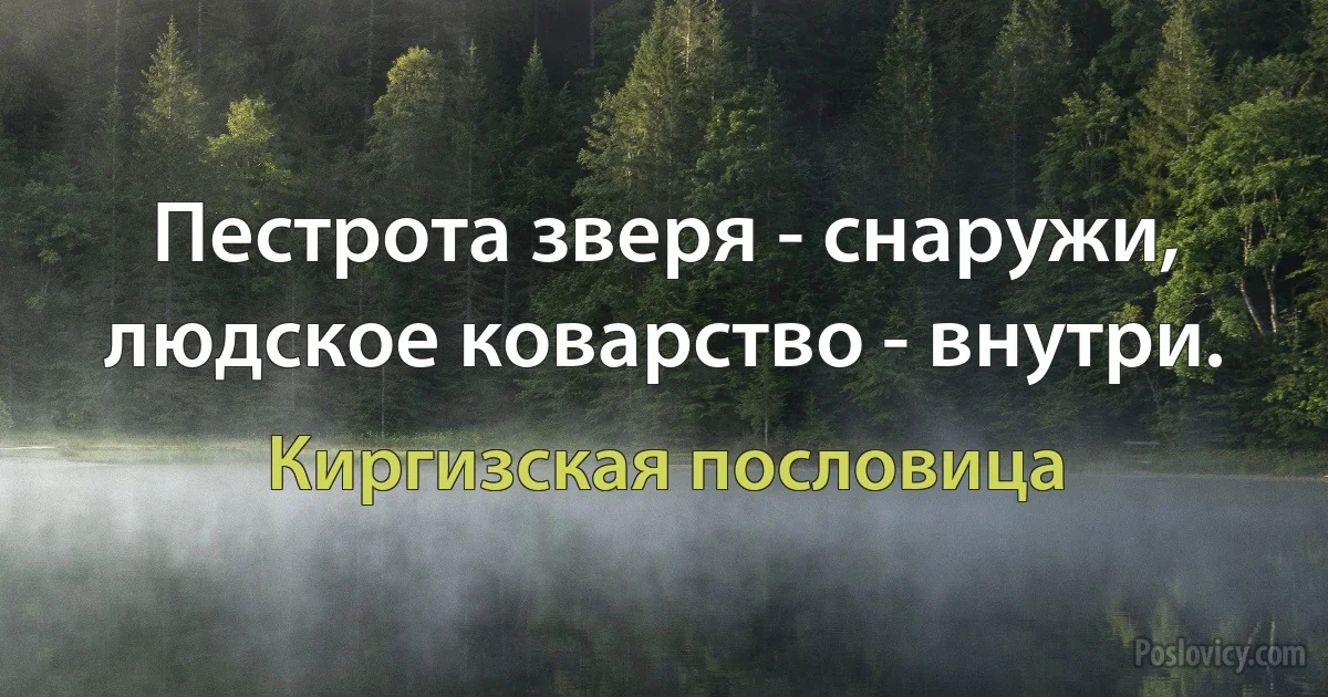 Пестрота зверя - снаружи, людское коварство - внутри. (Киргизская пословица)