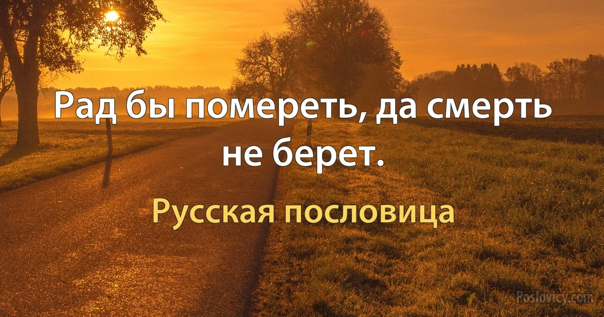 Рад бы помереть, да смерть не берет. (Русская пословица)