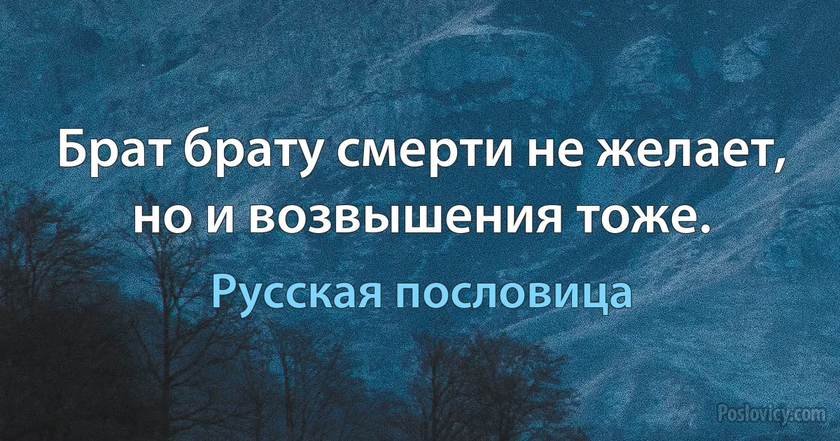 Брат брату смерти не желает, но и возвышения тоже. (Русская пословица)