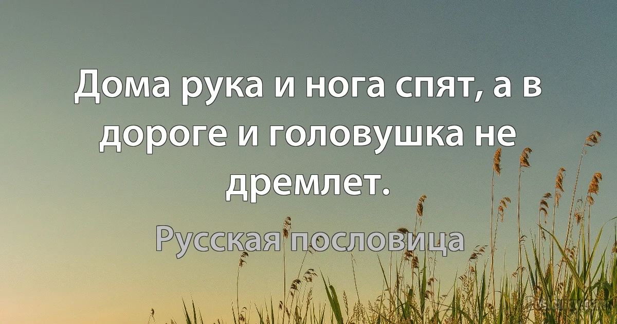 Дома рука и нога спят, а в дороге и головушка не дремлет. (Русская пословица)