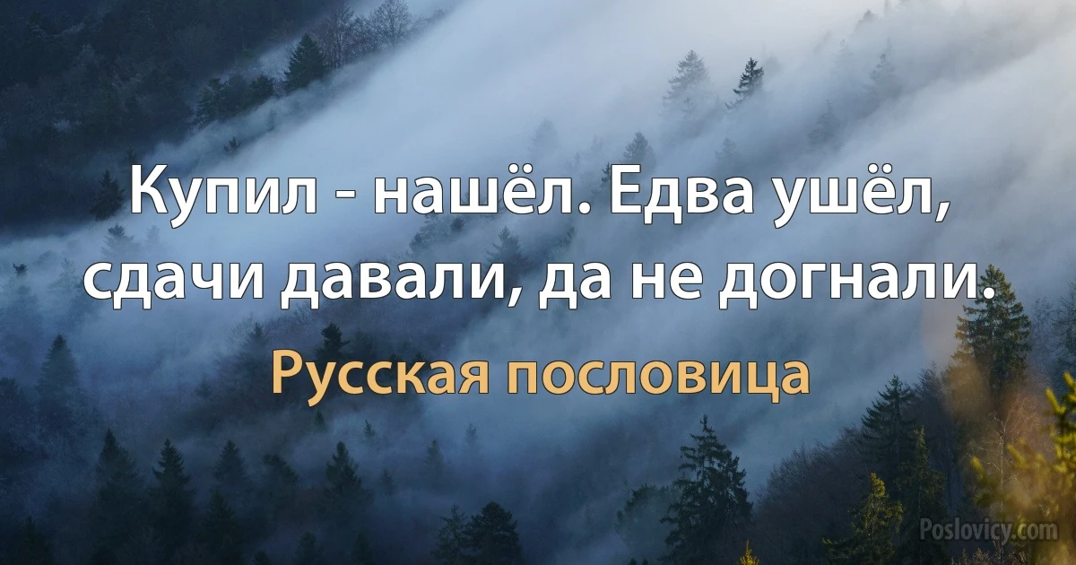 Купил - нашёл. Едва ушёл, сдачи давали, да не догнали. (Русская пословица)