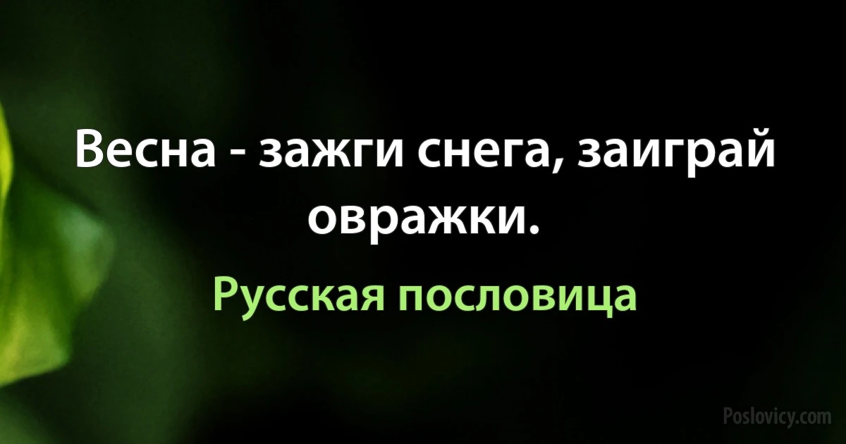 Весна - зажги снега, заиграй овражки. (Русская пословица)