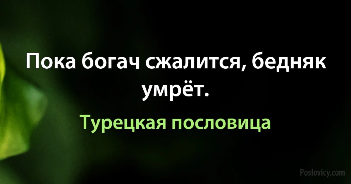 Пока богач сжалится, бедняк умрёт. (Турецкая пословица)