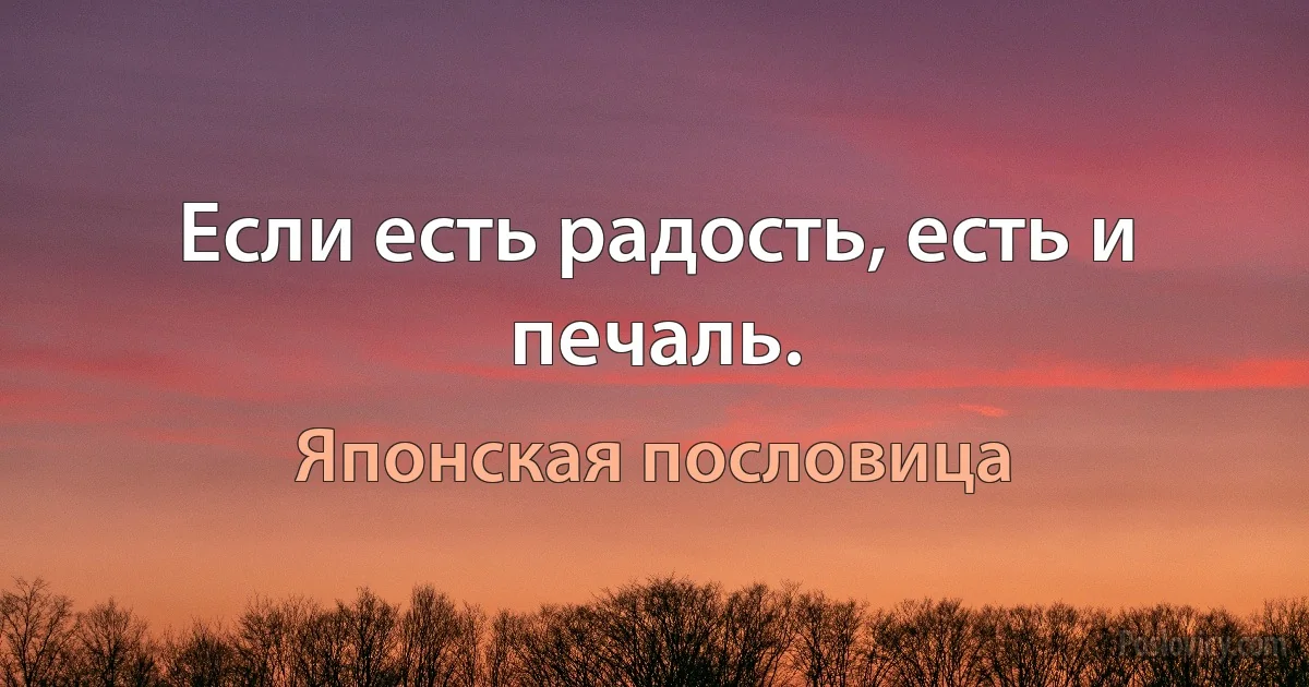 Если есть радость, есть и печаль. (Японская пословица)