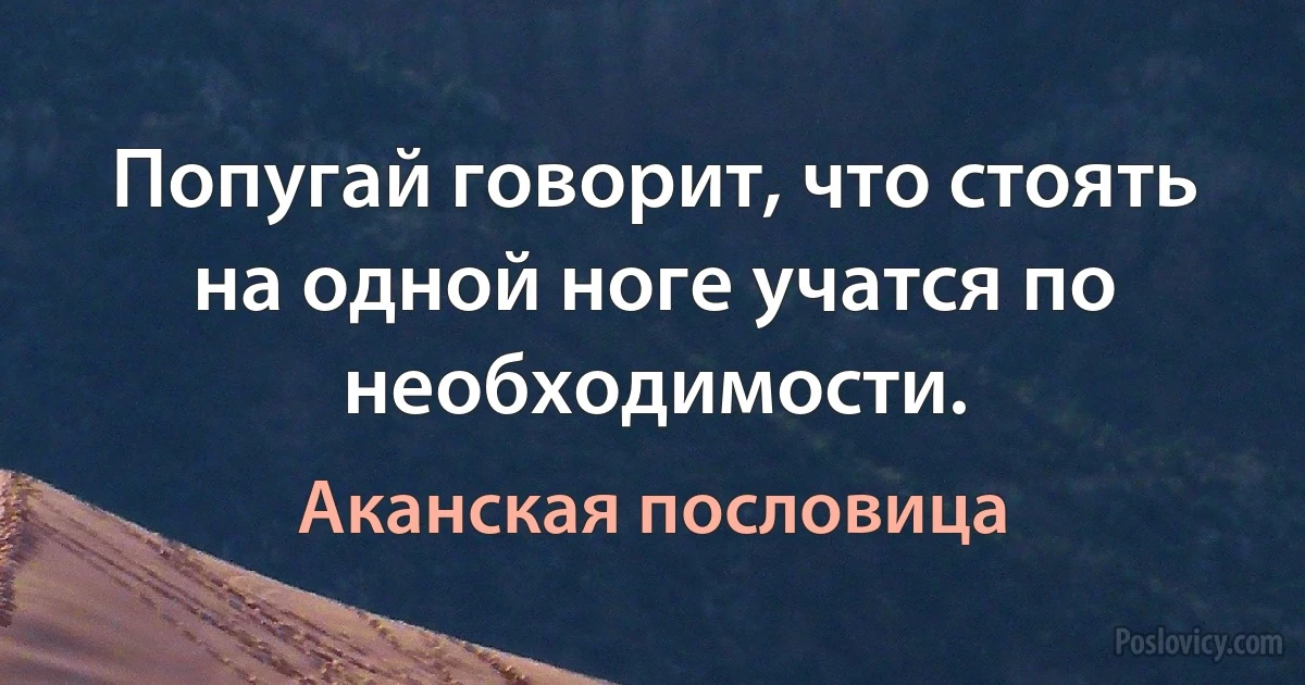 Попугай говорит, что стоять на одной ноге учатся по необходимости. (Аканская пословица)