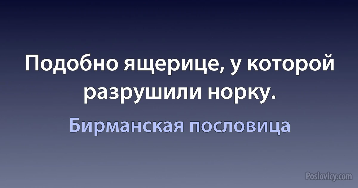 Подобно ящерице, у которой разрушили норку. (Бирманская пословица)