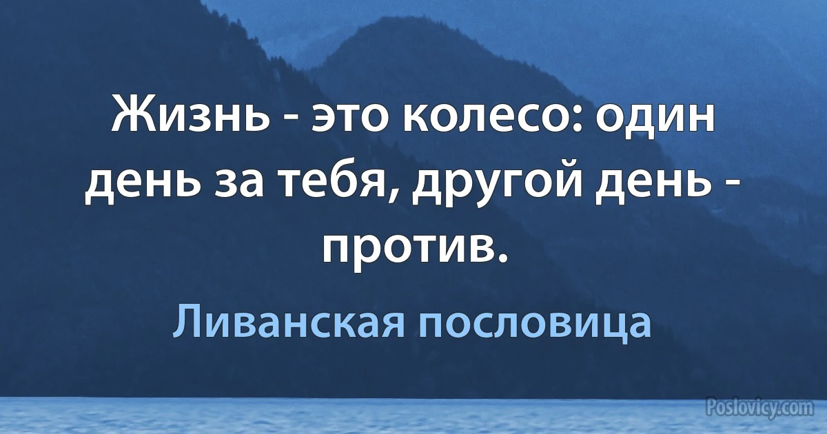 Жизнь - это колесо: один день за тебя, другой день - против. (Ливанская пословица)