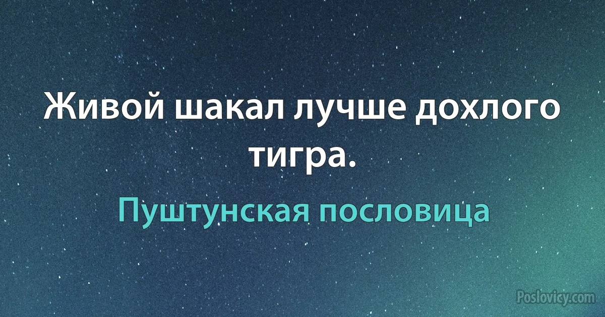 Живой шакал лучше дохлого тигра. (Пуштунская пословица)