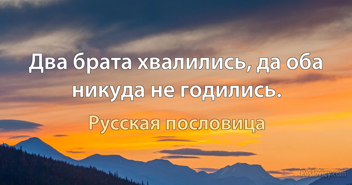 Два брата хвалились, да оба никуда не годились. (Русская пословица)