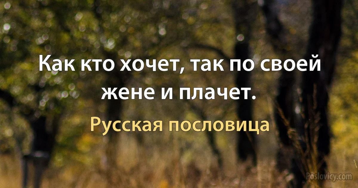 Как кто хочет, так по своей жене и плачет. (Русская пословица)