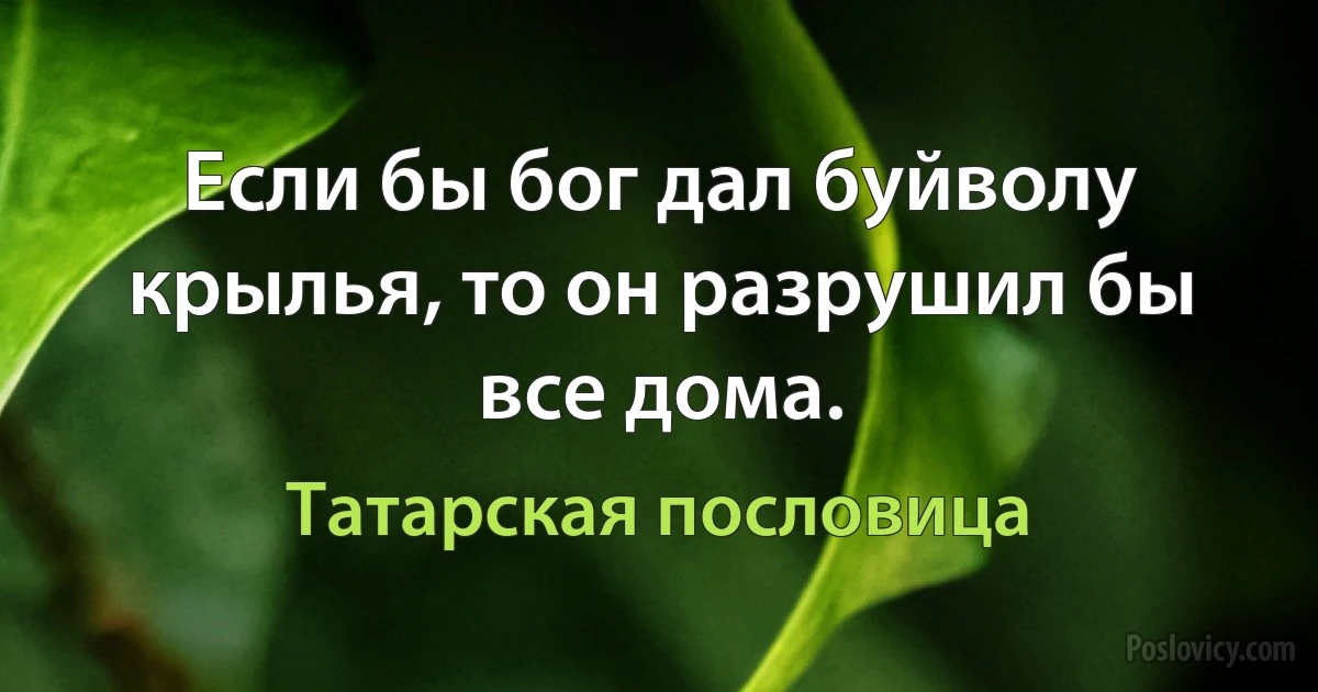 Если бы бог дал буйволу крылья, то он разрушил бы все дома. (Татарская пословица)