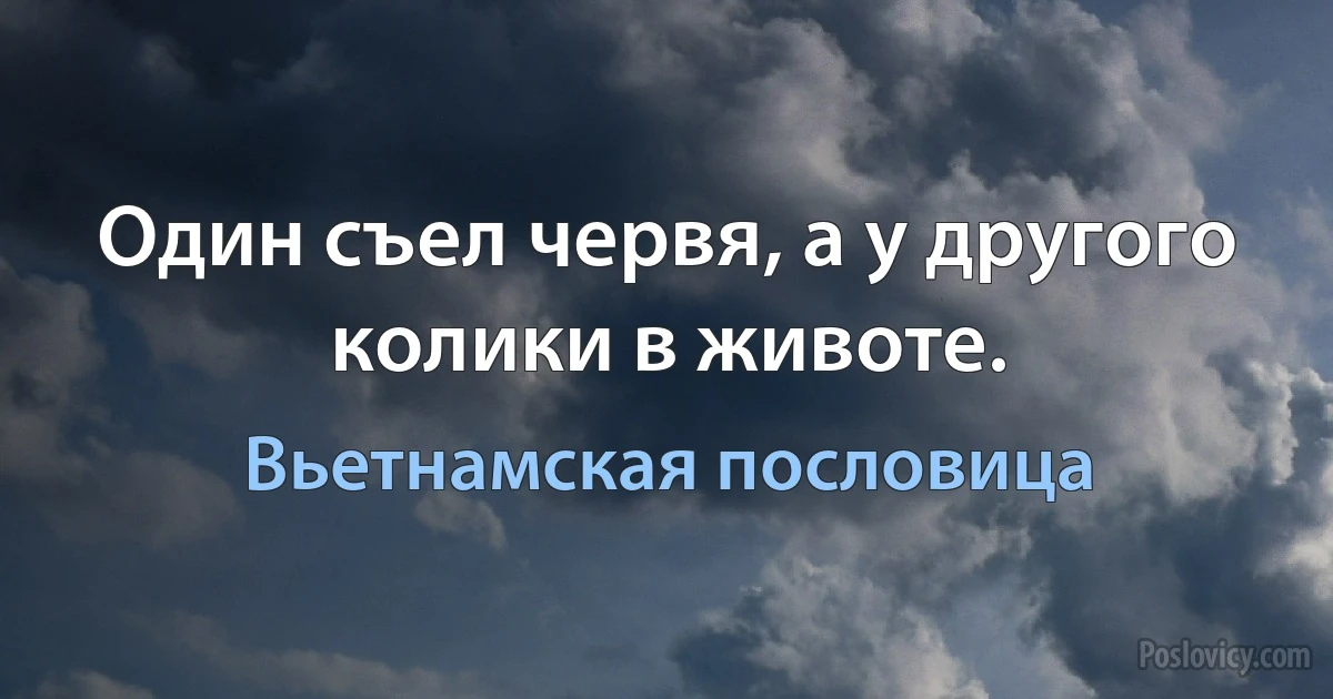 Один съел червя, а у другого колики в животе. (Вьетнамская пословица)