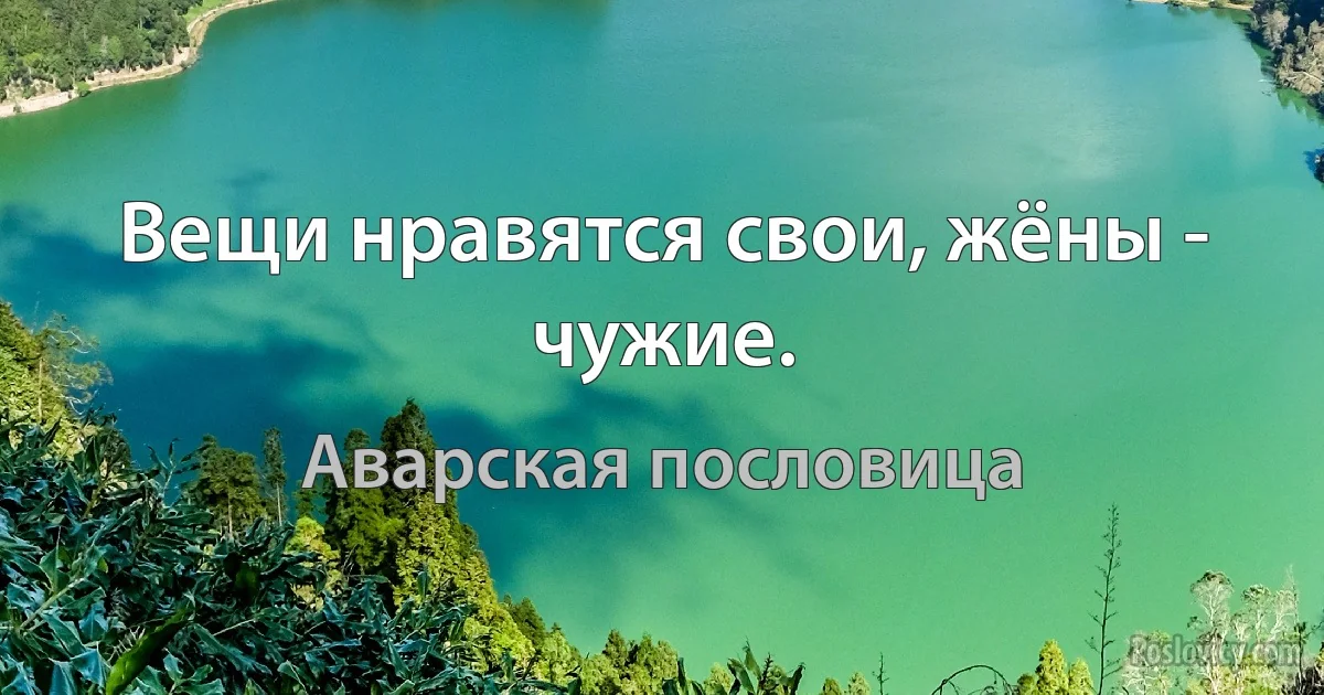 Вещи нравятся свои, жёны - чужие. (Аварская пословица)