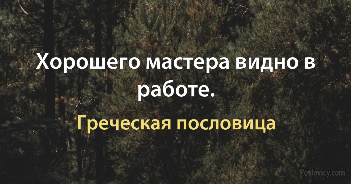 Хорошего мастера видно в работе. (Греческая пословица)