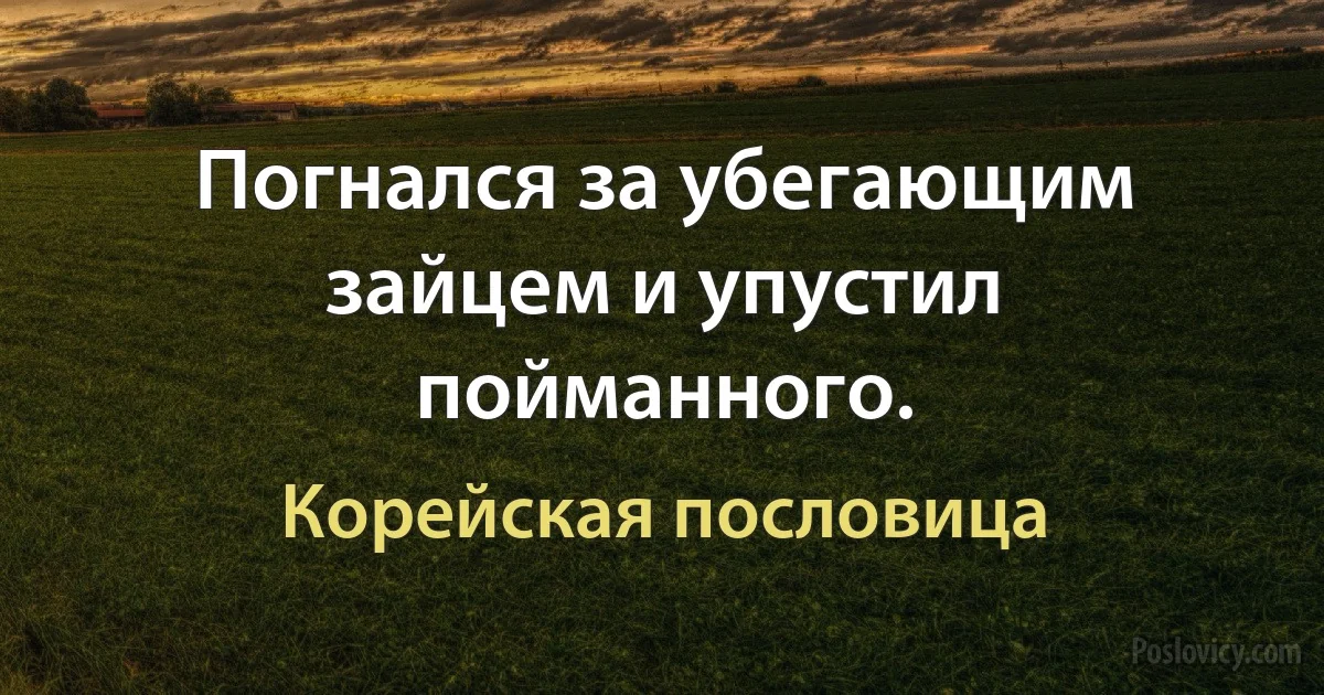 Погнался за убегающим зайцем и упустил пойманного. (Корейская пословица)