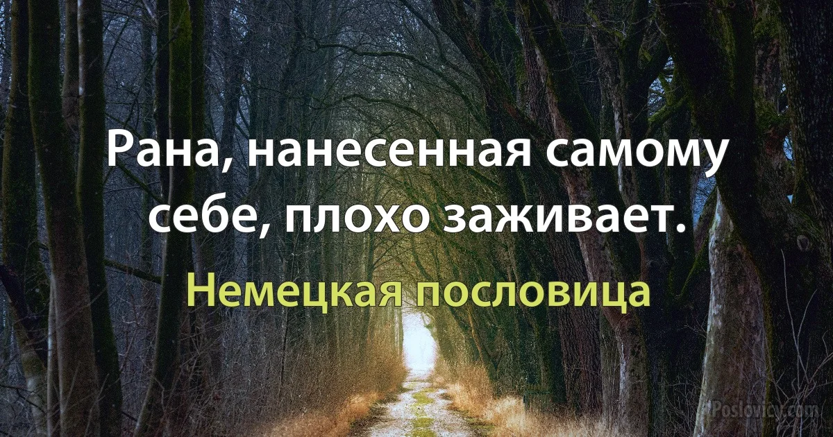 Рана, нанесенная самому себе, плохо заживает. (Немецкая пословица)