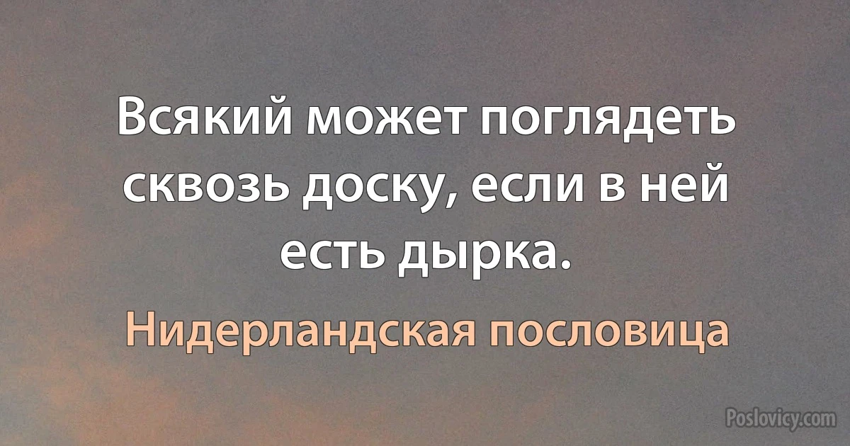 Всякий может поглядеть сквозь доску, если в ней есть дырка. (Нидерландская пословица)