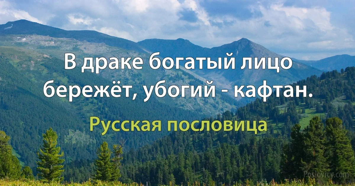 В драке богатый лицо бережёт, убогий - кафтан. (Русская пословица)