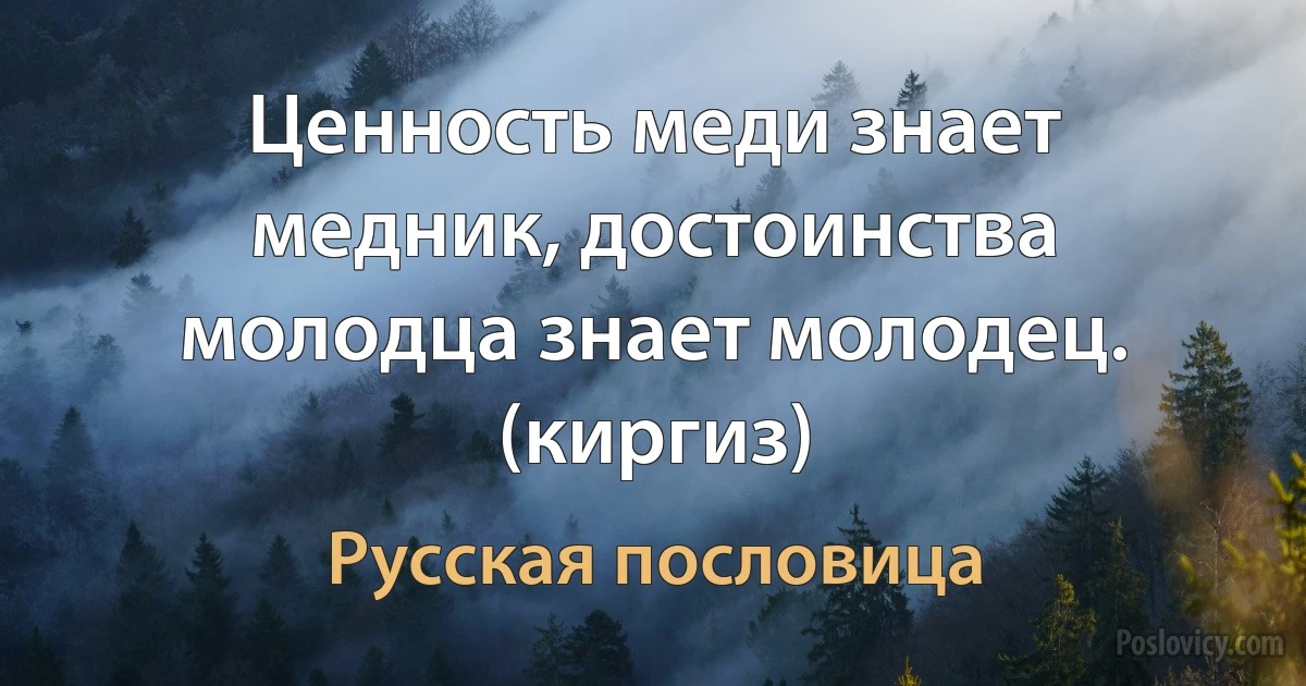 Ценность меди знает медник, достоинства молодца знает молодец. (киргиз) (Русская пословица)