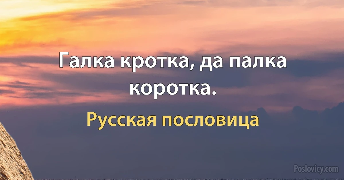 Галка кротка, да палка коротка. (Русская пословица)